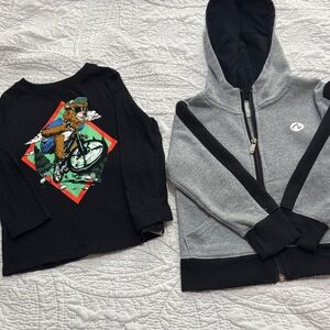 Kids Black Bear Graphic Tee and Gray Zip-Up Hoodie Set